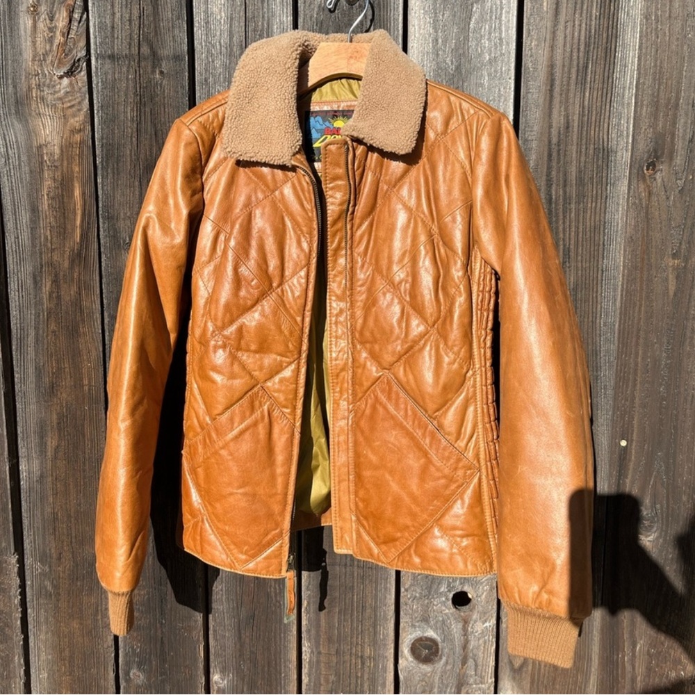 Vintage Eddie Bauer Skyliner 550 Brown Leather Jacket - down filled - sz medium